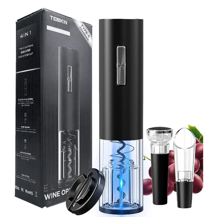 Rechargeable Electric Wine Opener Set with Vacuum Stopper, Pourer and Foil Cutter