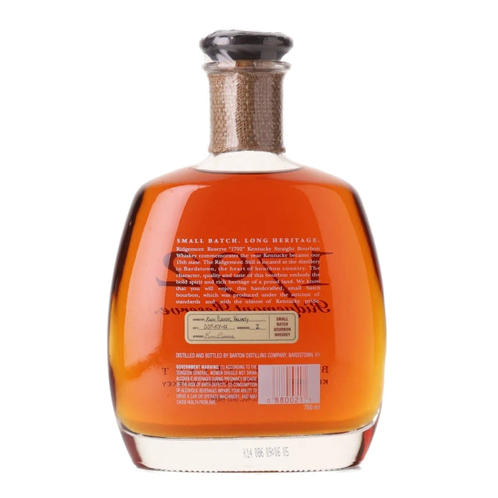 1792 Ridgemont Reserve Small Batch Bourbon 750ml Back