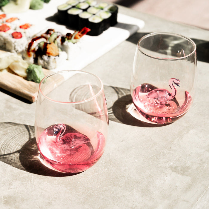 Figural Flamingo Stemless Glasses