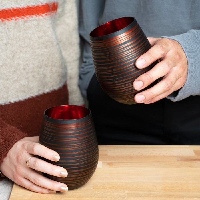 Black Swirl Stemless Glasses