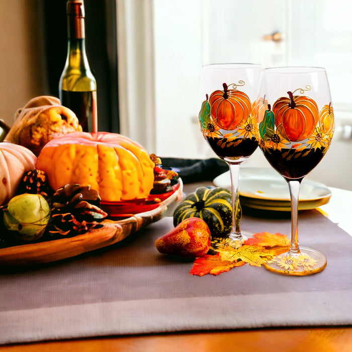 Painted Pumpkin Wine Glass