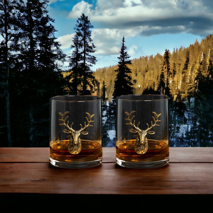 Gold Stag Deer Whiskey Glasses