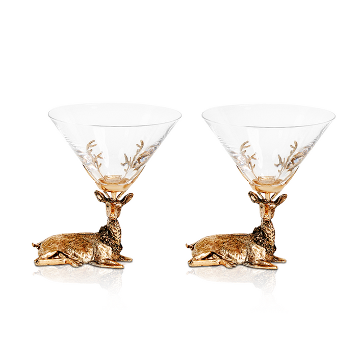 Gold Stag Deer Martini Glasses