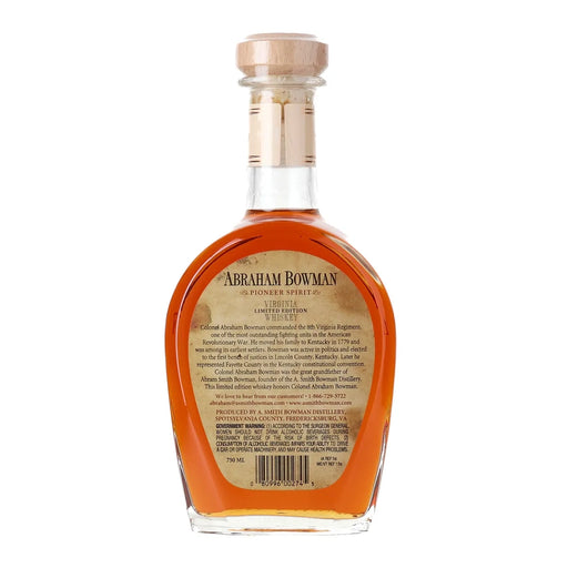 Abraham Bowman 12 Year Old French Oak Virginia Whiskey 750ml back