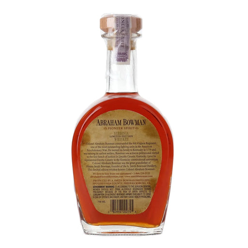 Abraham Bowman 15 Year Old Rum Finished Virginia Whiskey 750ml back