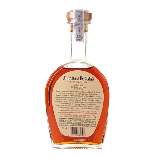 Abraham Bowman 18 Year Cask Strength 147.5 Virginia Whiskey 750ml back