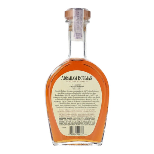 Abraham Bowman High Rye 7 Year Virginia Whiskey 750ml back