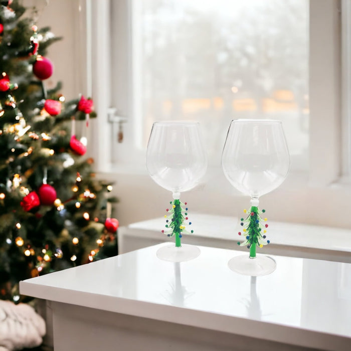 Figural Christmas Tree Wine Glasses