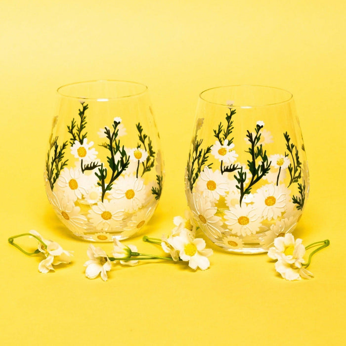 Daisy Painted Stemless Glasses