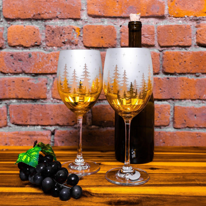 Gold Pine Tree Wine Glasses