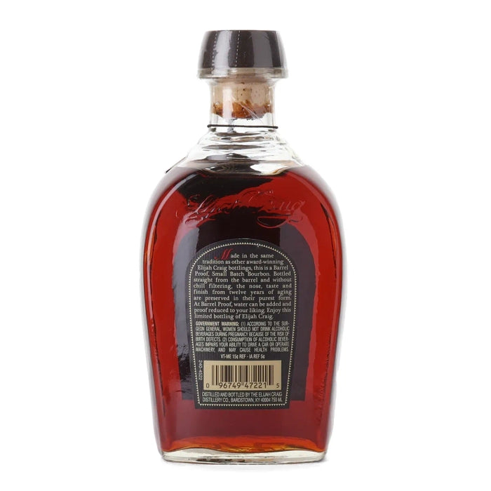 Elijah Craig Batch 1 Barrel Proof Kentucky Straight Bourbon 750ml back