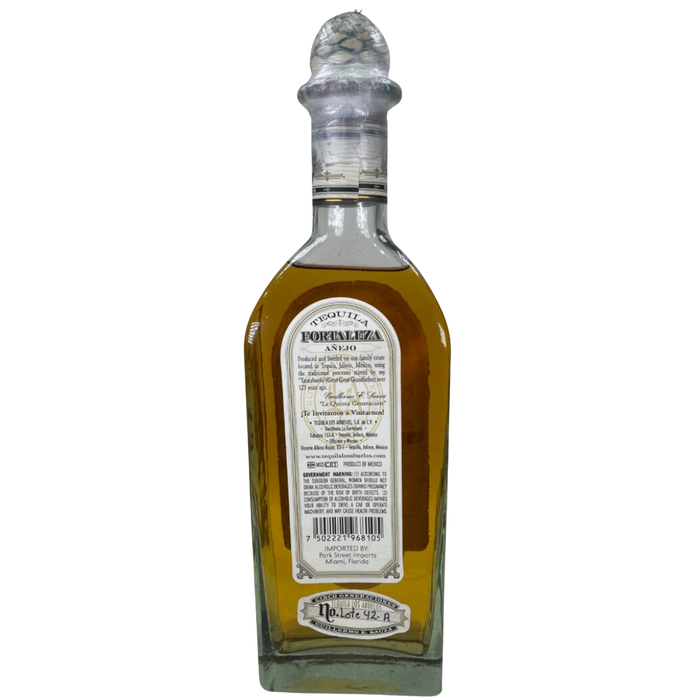 Fortaleza Anejo Lot 42-A Tequila 750ml Back