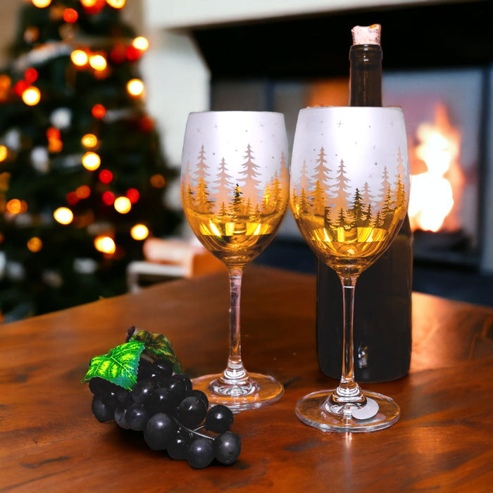 Gold Pine Tree Wine Glasses