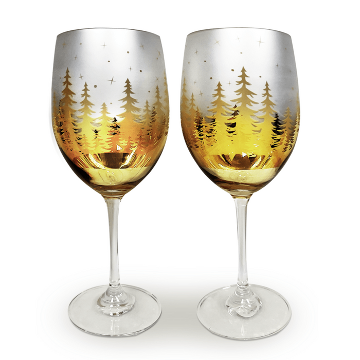 Gold Pine Tree Wine Glasses