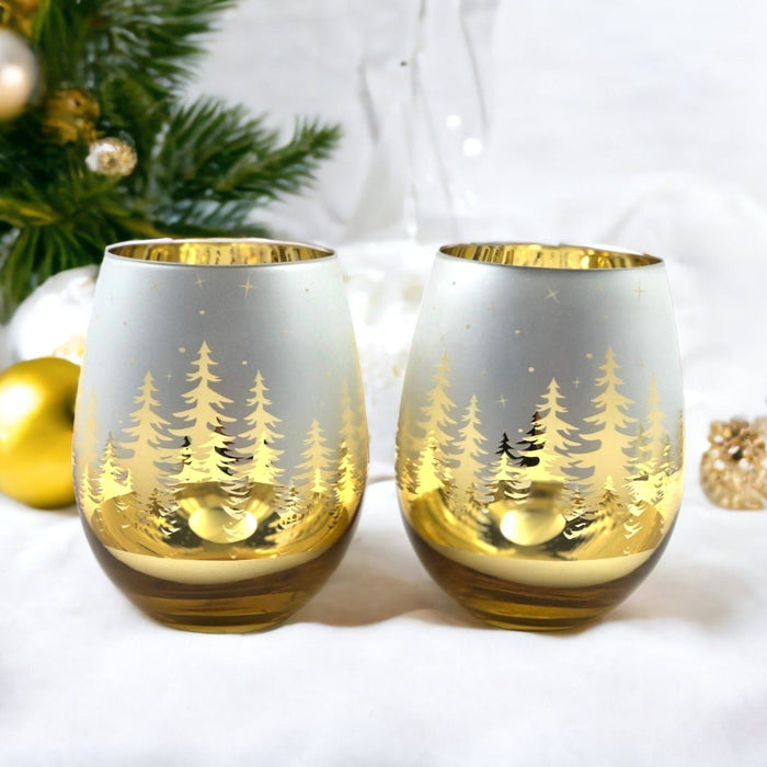 Gold Pine Tree Stemless Glasses