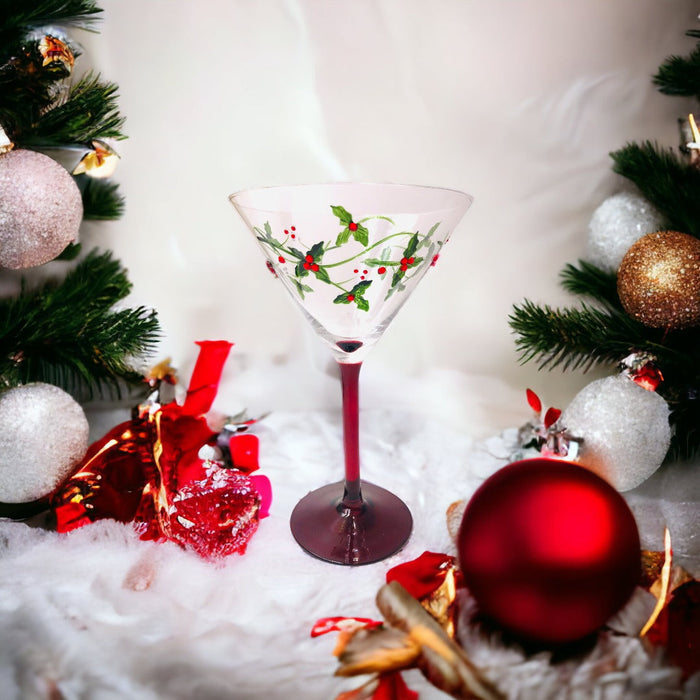 Christmas Holly Martini Glasses