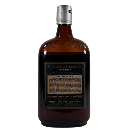 J.A. Dougherty's Private Stock 13 Year Old Prohibition Era Whiskey Back 1 Pt