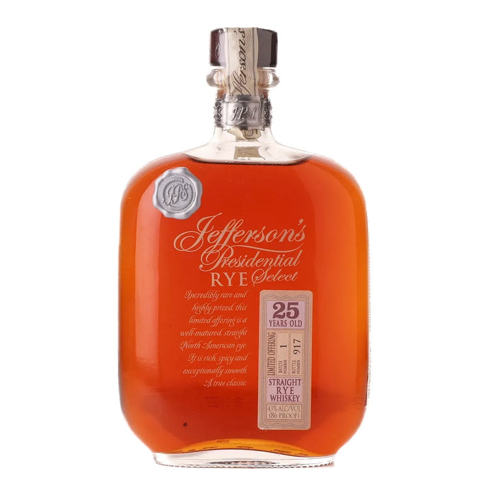 Jefferson's Presidential Select 25 Year Old Rye Whiskey 750ml