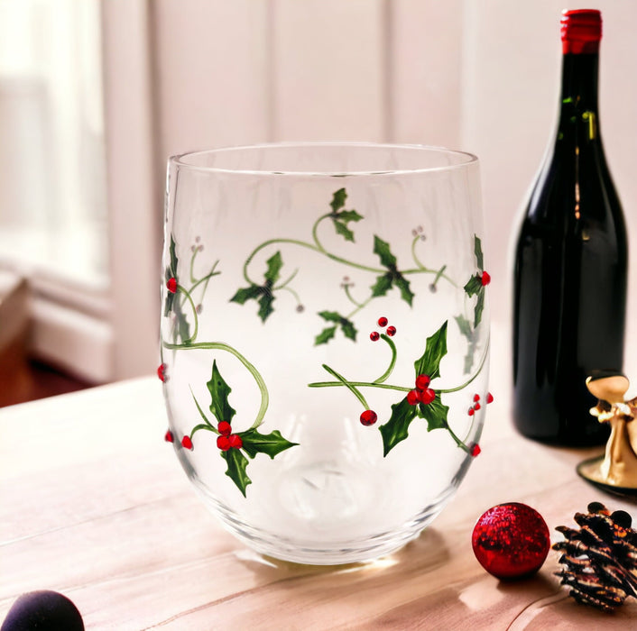 Christmas Holly Stemless Glasses