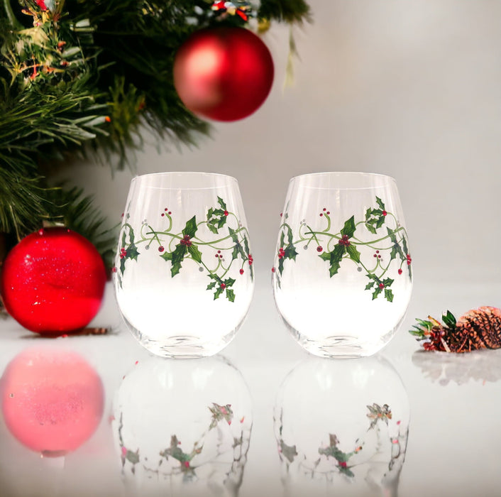 Christmas Holly Stemless Glasses