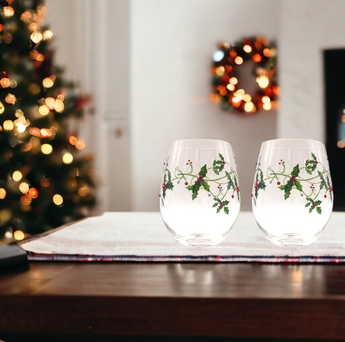 Christmas Holly Stemless Glasses