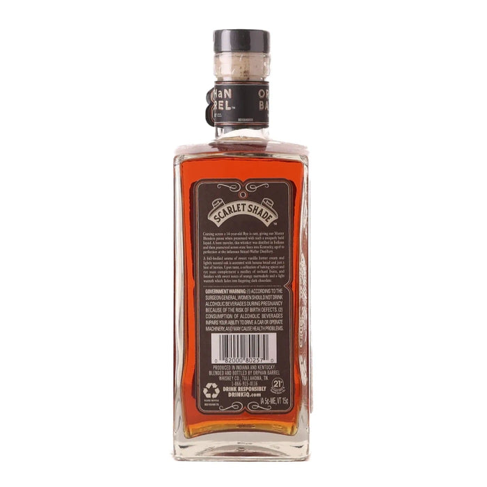 Orphan Barrel Scarlet Shade 14 Year Old Straight Rye Whiskey 750ml Side 2