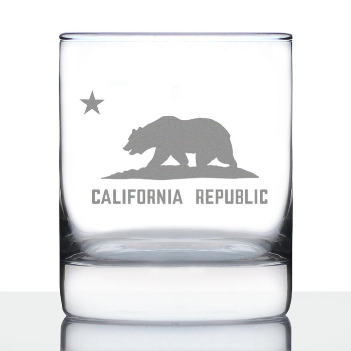 California Flag Whiskey Rocks Glass - State Themed Drinking Decor and Gifts for Californian Women & Men - 10.25 Oz Whisky Tumbler Glasses