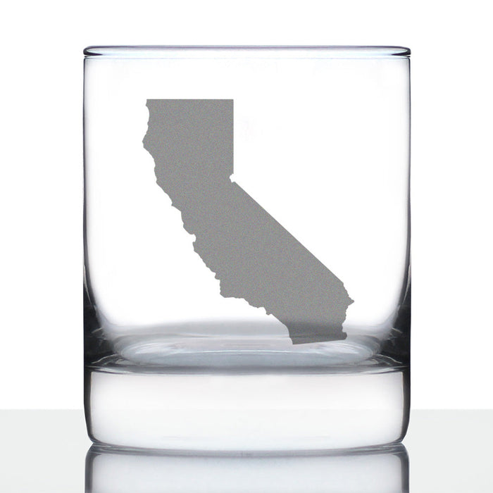 California State Outline Whiskey Rocks Glass - State Themed Drinking Decor and Gifts for Californian Women & Men - 10.25 Oz Whisky Tumbler Glasses