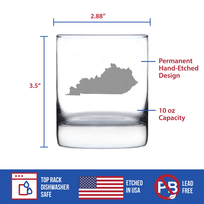 Kentucky State Outline Whiskey Rocks Glass - State Themed Drinking Decor and Gifts for Kentuckian Women & Men - 10.25 Oz Whisky Tumbler Glasses