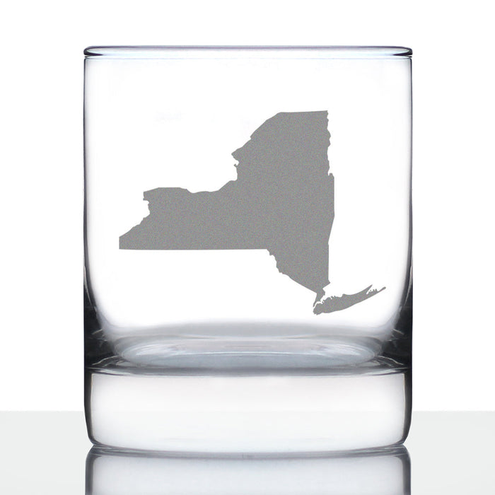 New York State Outline Whiskey Rocks Glass - State Themed Drinking Decor and Gifts for New Yorker Women & Men - 10.25 Oz Whisky Tumbler Glasses