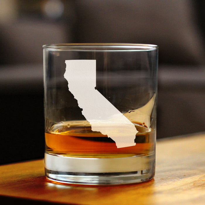 California State Outline Whiskey Rocks Glass - State Themed Drinking Decor and Gifts for Californian Women & Men - 10.25 Oz Whisky Tumbler Glasses