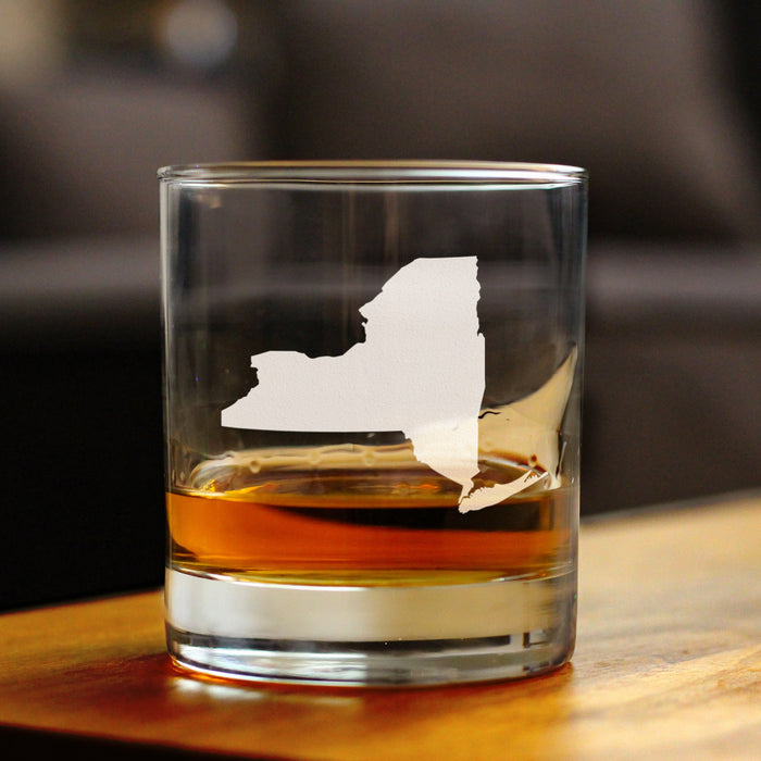 New York State Outline Whiskey Rocks Glass - State Themed Drinking Decor and Gifts for New Yorker Women & Men - 10.25 Oz Whisky Tumbler Glasses