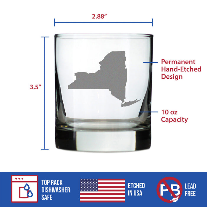 New York State Outline Whiskey Rocks Glass - State Themed Drinking Decor and Gifts for New Yorker Women & Men - 10.25 Oz Whisky Tumbler Glasses