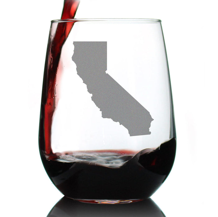 California State Outline Stemless Wine Glass - State Themed Drinking Decor and Gifts for Californian Women & Men - Large 17 Oz Glasses