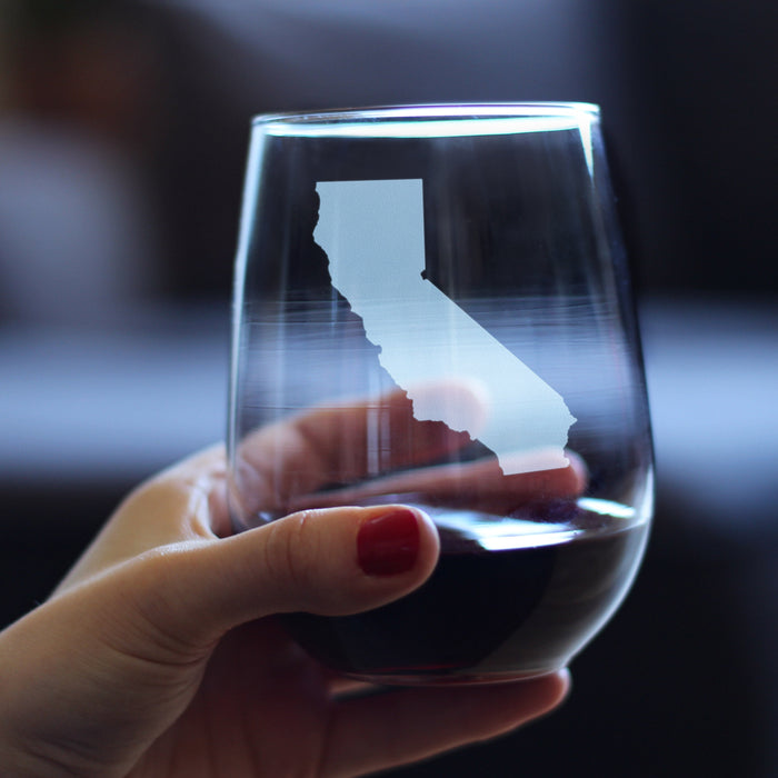 California State Outline Stemless Wine Glass - State Themed Drinking Decor and Gifts for Californian Women & Men - Large 17 Oz Glasses