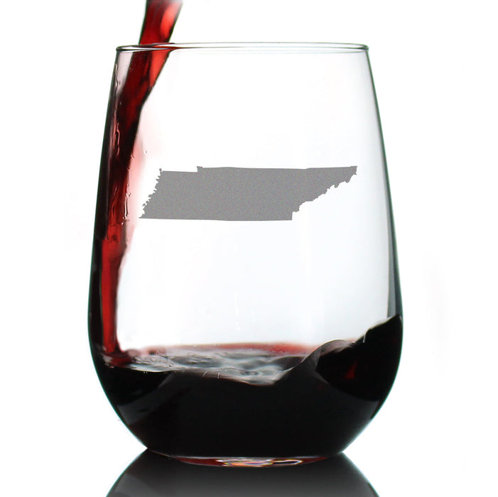 Tennessee State Outline Stemless Wine Glass - State Themed Drinking Decor and Gifts for Tennessean Women & Men - Large 17 Oz Glasses