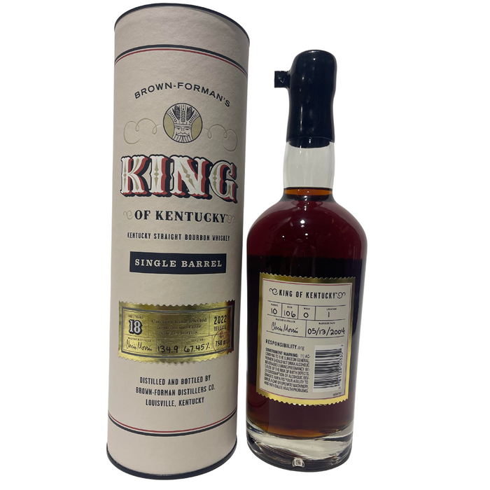 2022 Brown Forman's King of Kentucky Single Barrel 18 Year Old Bottle 1 of 39 Kentucky Straight Bourbon Whiskey 750ml