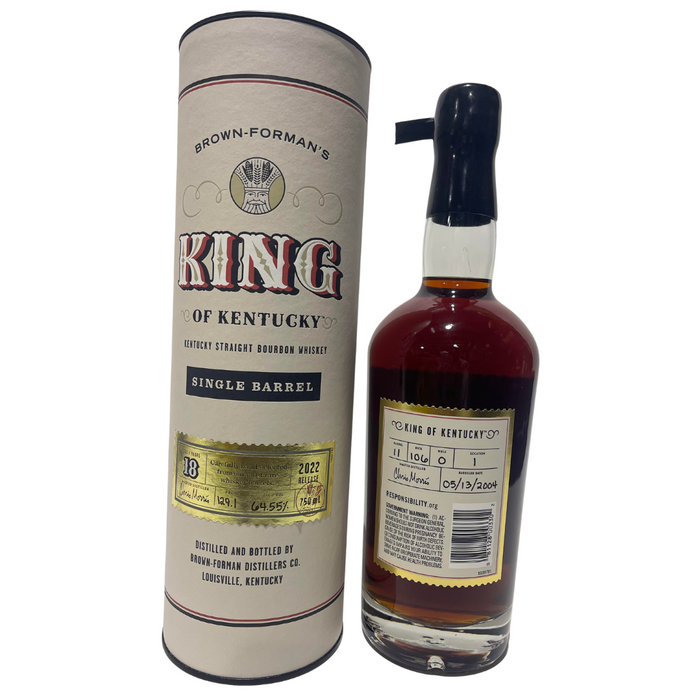 Brown Forman's King of Kentucky Single Barrel 18 Year Kentucky Straight Bourbon Whiskey 129.1 Proof Bottle 12 of 40 2022 Release