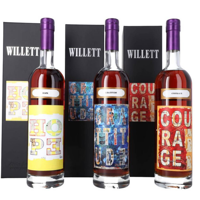 Willett Family Estate Bottled Single Barrel Peter Tunney Hope, Courage & Gratitude Artist Collaboration Set Straight Bourbon Whiskey Bundle 750ml 3-Pack