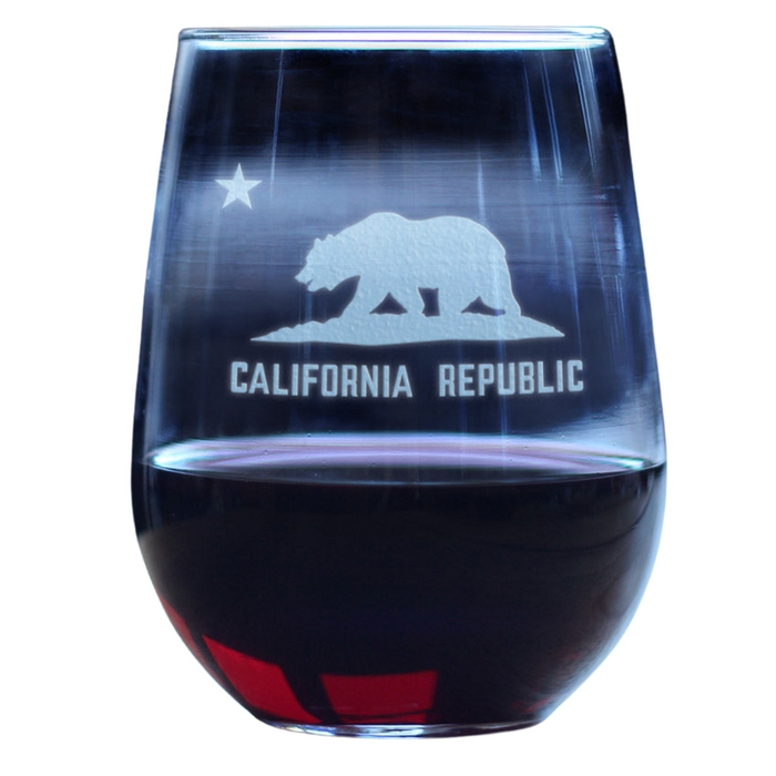 California Flag Stemless Wine Glass - State Themed Drinking Decor and Gifts for Californian Women & Men - Large 17 Oz Glasses