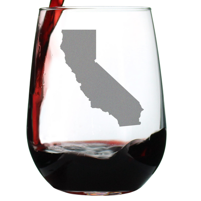 California State Outline Stemless Wine Glass - State Themed Drinking Decor and Gifts for Californian Women & Men - Large 17 Oz Glasses