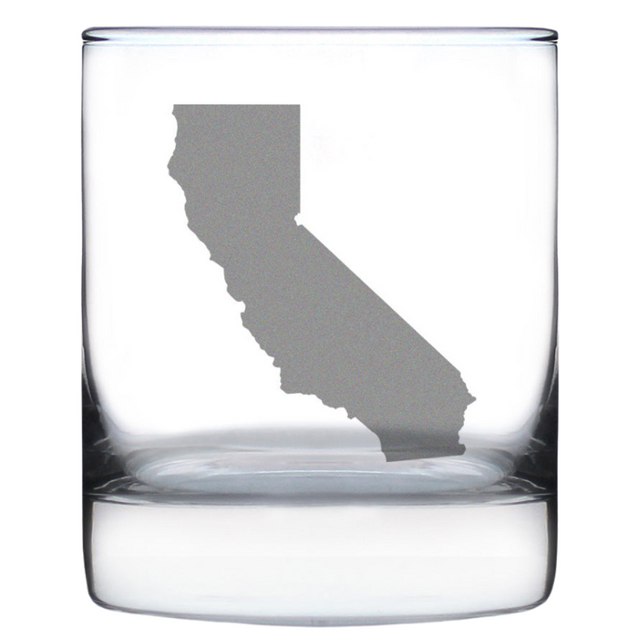 California State Outline Whiskey Rocks Glass - State Themed Drinking Decor and Gifts for Californian Women & Men - 10.25 Oz Whisky Tumbler Glasses