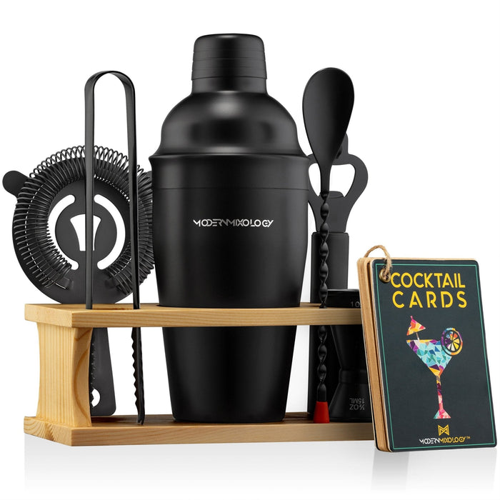 Black Cocktail Shaker Set w/Stand