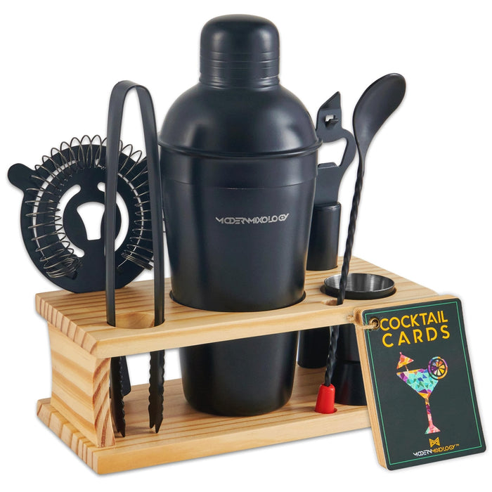 Black Cocktail Shaker Set w/Stand