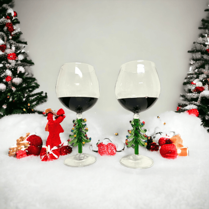 Figural Christmas Tree Wine Glasses