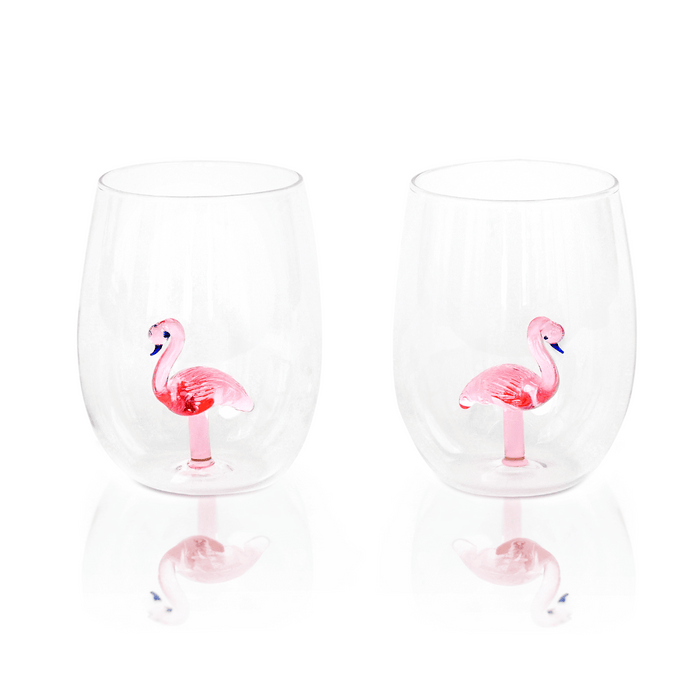 Figural Flamingo Stemless Glasses