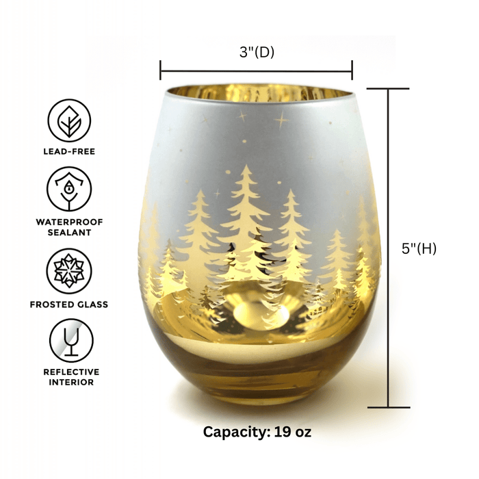 Gold Pine Tree Stemless Glasses