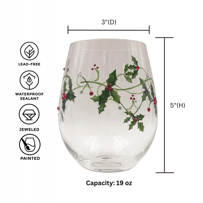 Christmas Holly Stemless Glasses