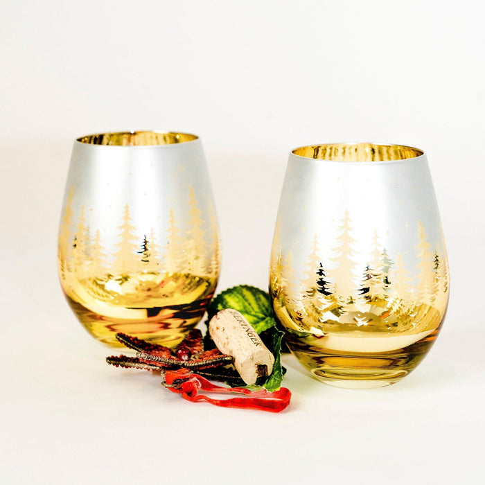 Gold Pine Tree Stemless Glasses