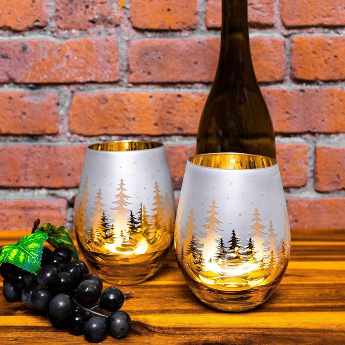 Gold Pine Tree Stemless Glasses